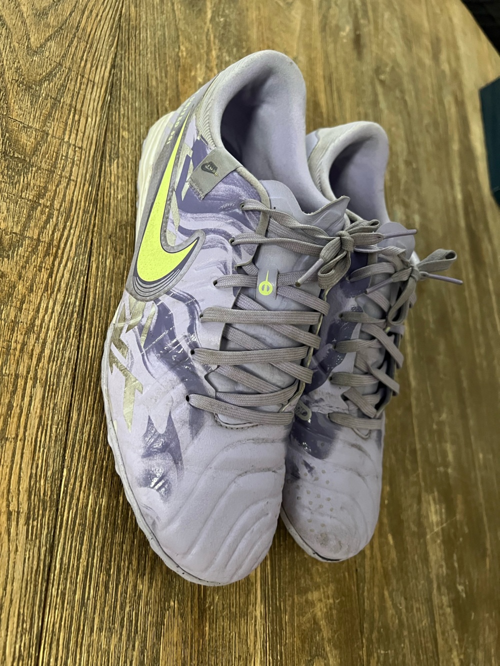 Nike Light Purple and Neon Yellow Indoor Cleats